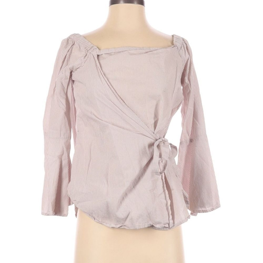 Thread & Supply pink tie front boat neck cotton blouse